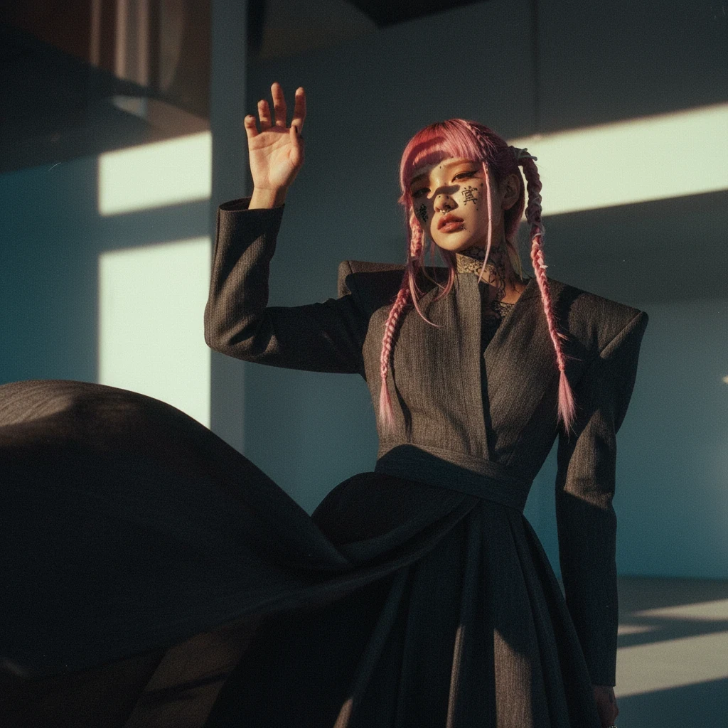 High-fashion editorial: black dress