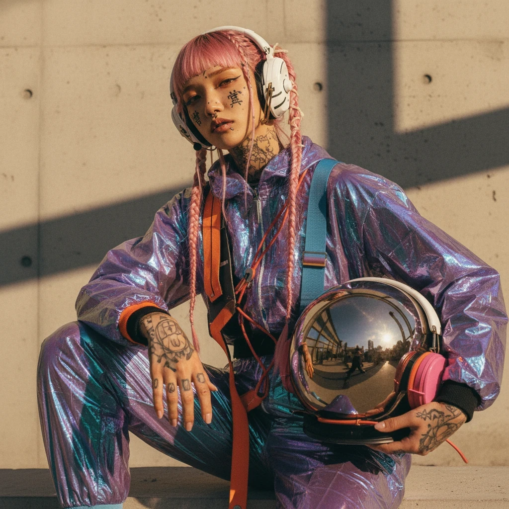 Astronaut suit with chrome helmet