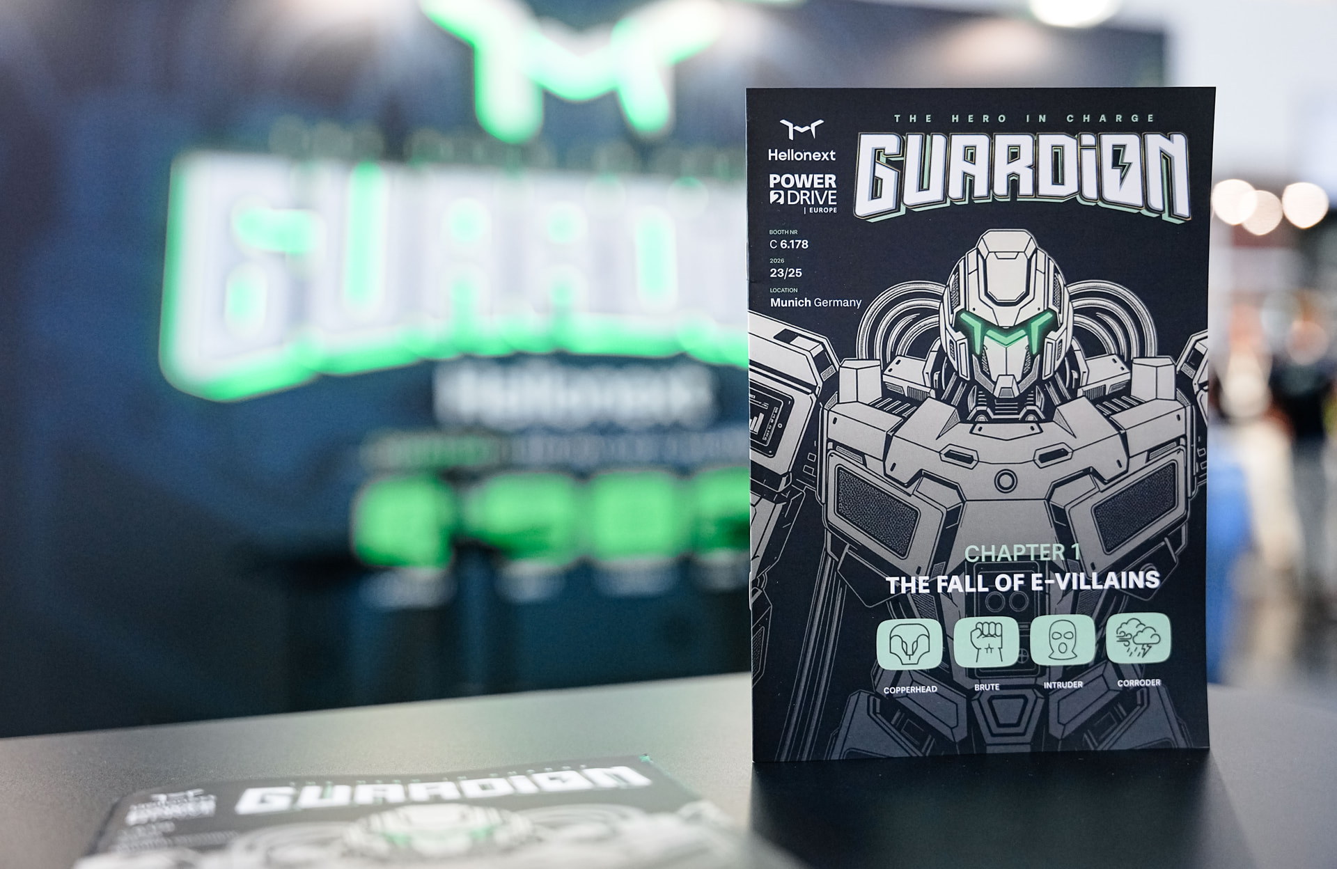 GUARDiON comic book cover at the Power2Drive booth