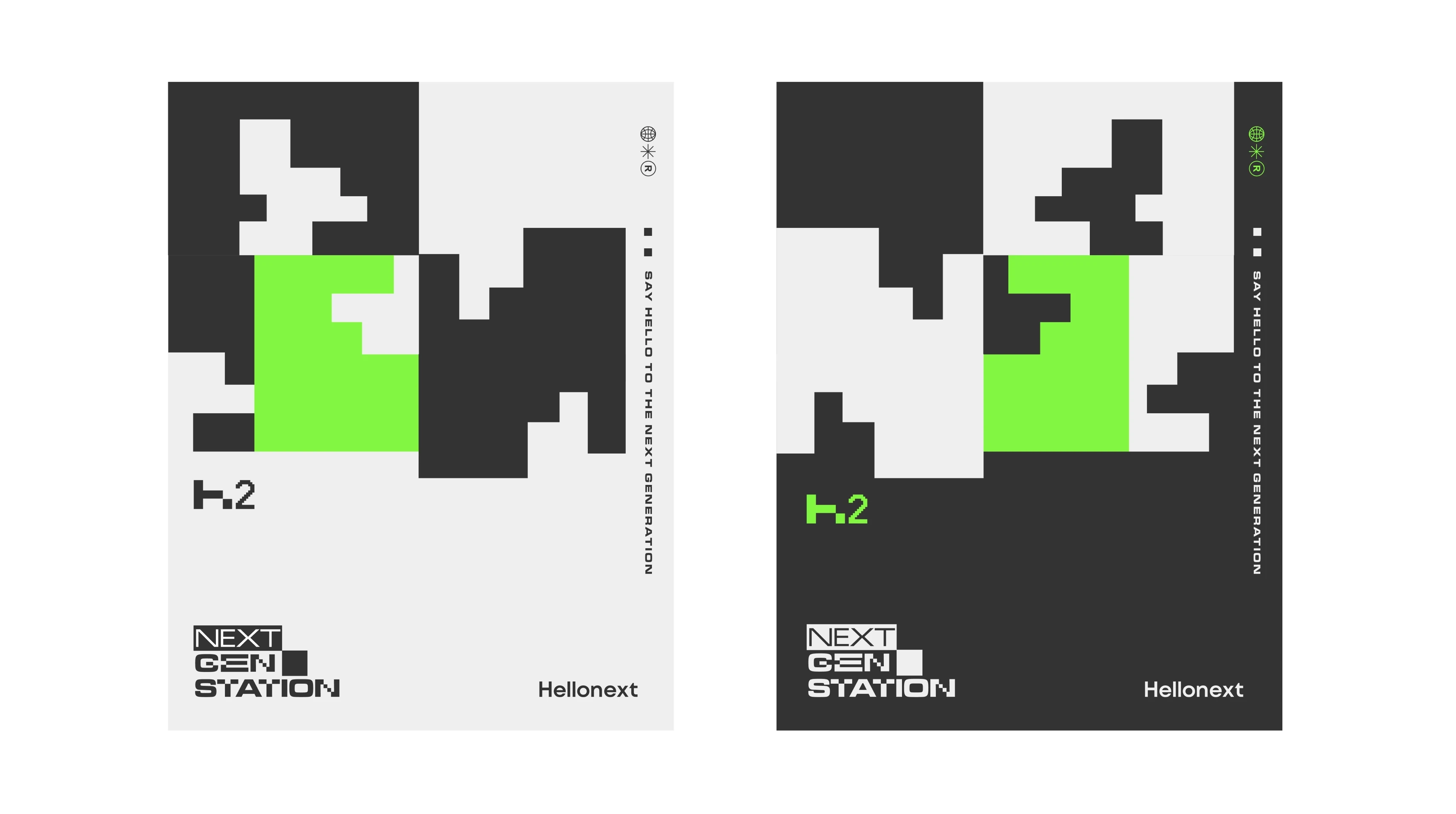 Next Gen Station poster designs with camouflage pattern, light and dark