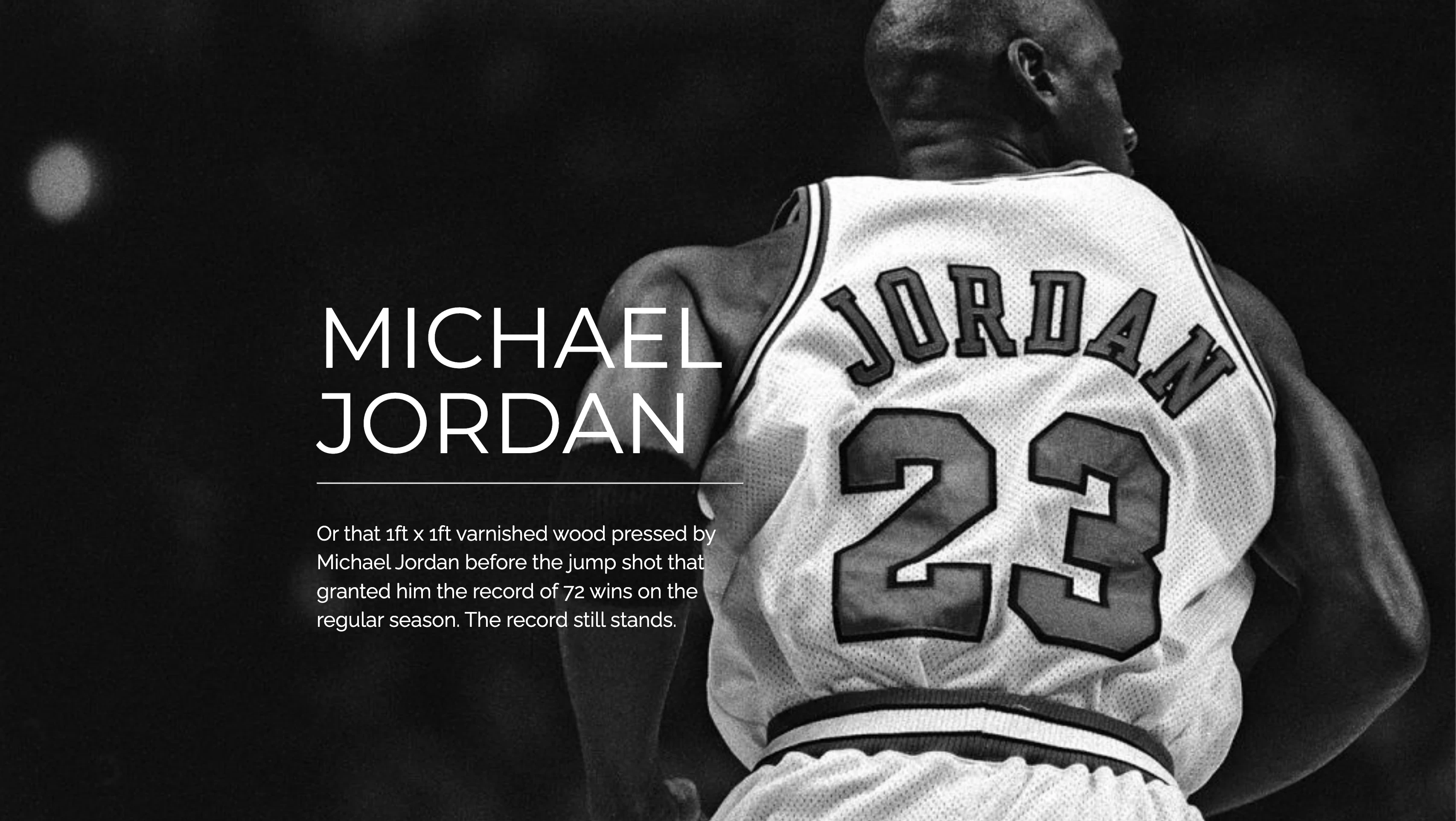 Michael Jordan: the varnished wood pressed before the jump shot that sealed 72 wins